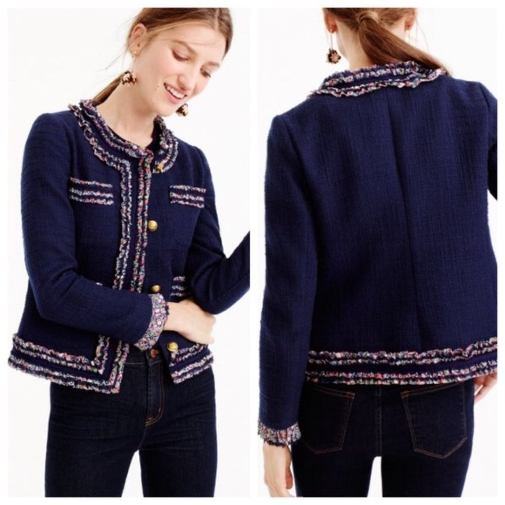 J. Crew Navy Tweed Lady Jacket Liberty Trim 8 NWT - Picture 2 of 13